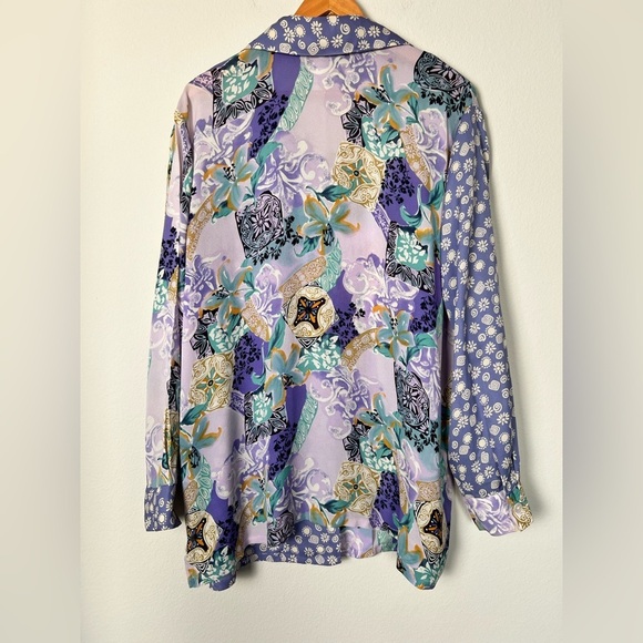 Vintage Silk Maximalist Sleeve Button Front Shirt Unique Wild Patchwork Size 1X - Picture 4 of 6